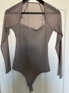 Abercrombie & Fitch Taupe Mesh Long-Sleeve Bodysuit